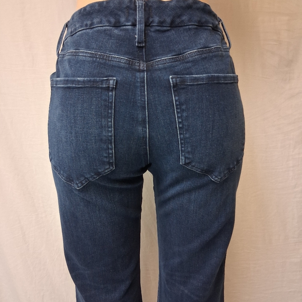 Express Dark Blue Flare Jeans Size L Flare Mio Rise Ultra Hyper Stretch - Picture 9 of 16